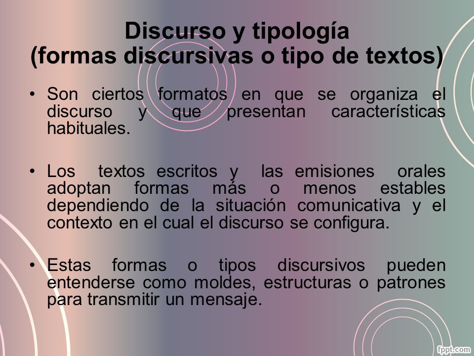 Discurso y tipología (formas discursivas o tipo de textos)