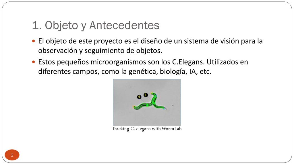 1. Objeto y Antecedentes El objeto de este proyecto es el diseño de un sistema de visión para la observación y seguimiento de objetos.
