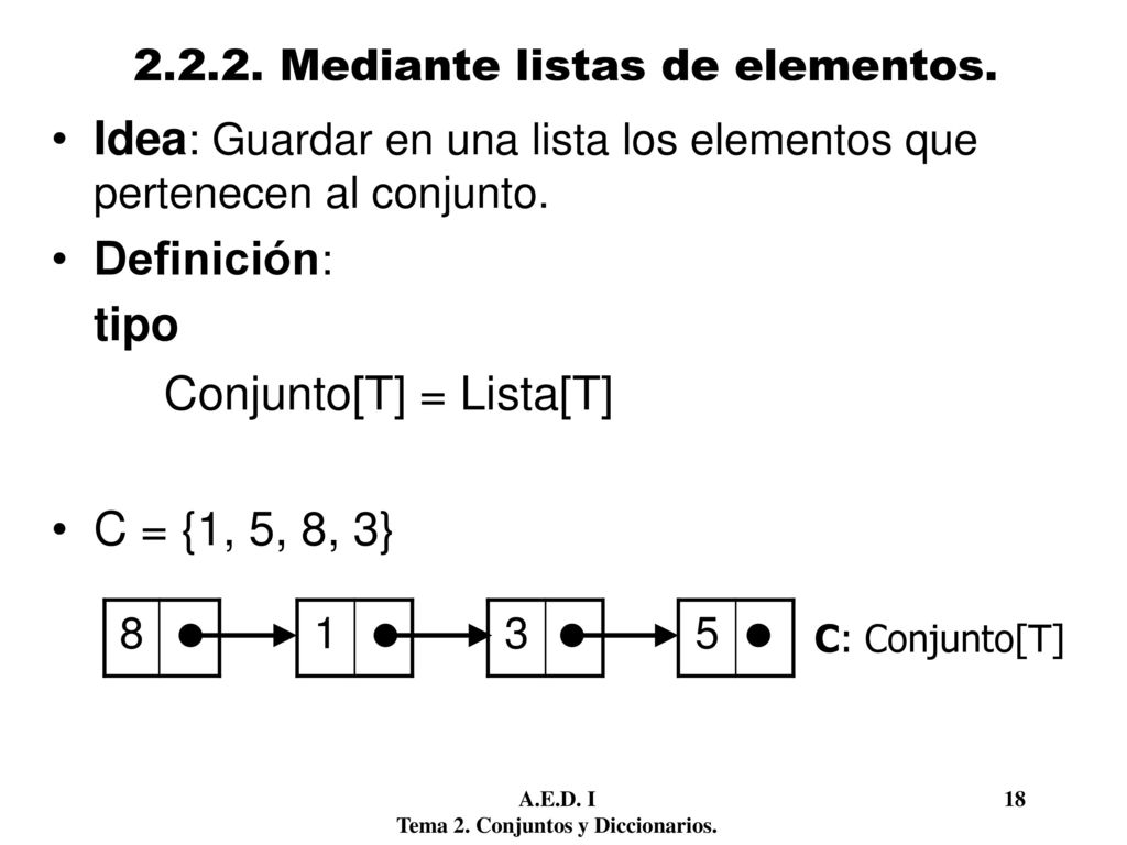 Mediante listas de elementos.
