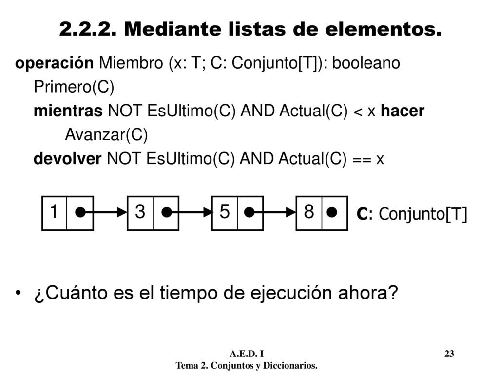 Mediante listas de elementos.