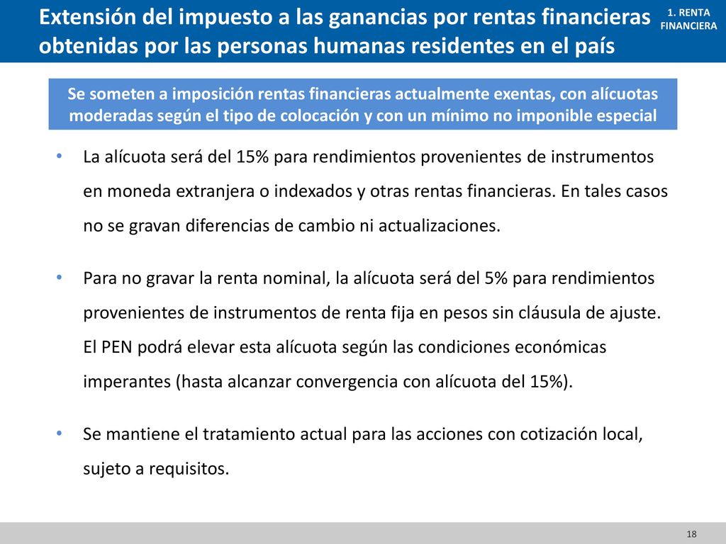Extensión del impuesto a las ganancias por rentas financieras obtenidas por las personas humanas residentes en el país