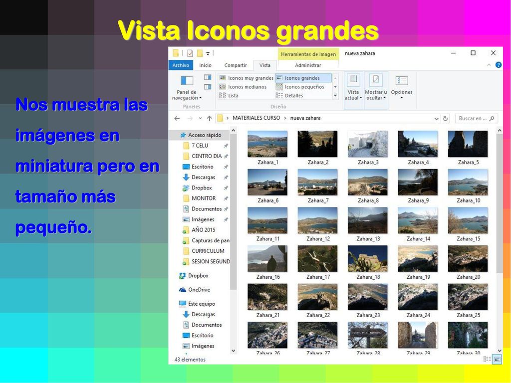 Vista Iconos grandes Nos muestra las imágenes en miniatura pero en