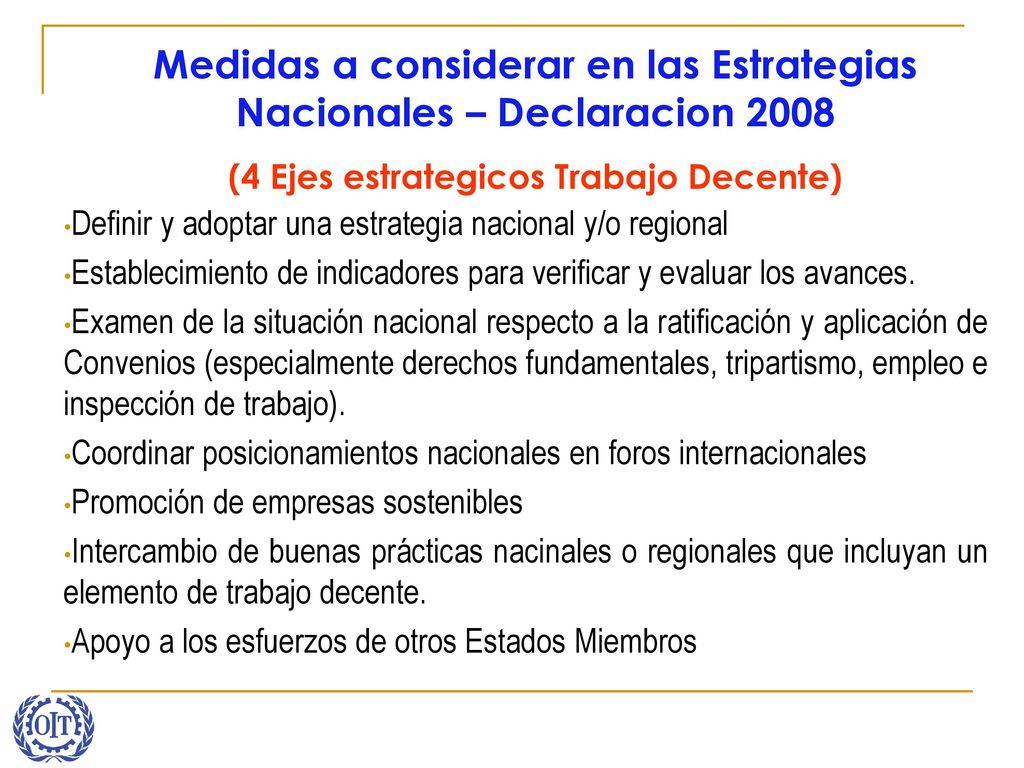 Medidas a considerar en las Estrategias Nacionales – Declaracion 2008