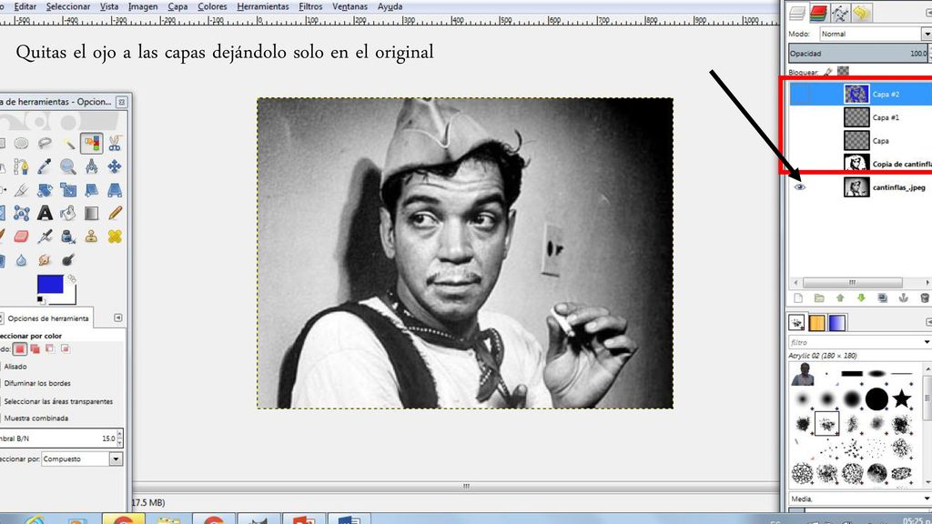 Quitas el ojo a las capas dejándolo solo en el original