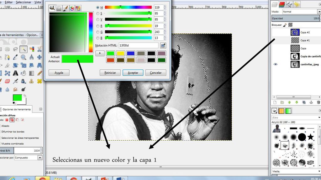 Seleccionas un nuevo color y la capa 1