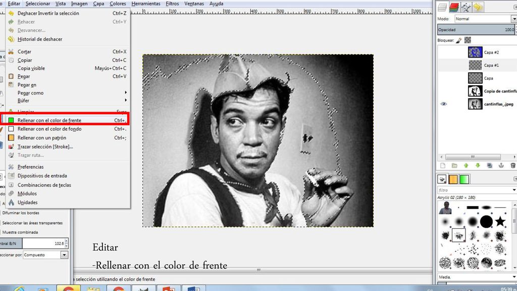 Editar -Rellenar con el color de frente