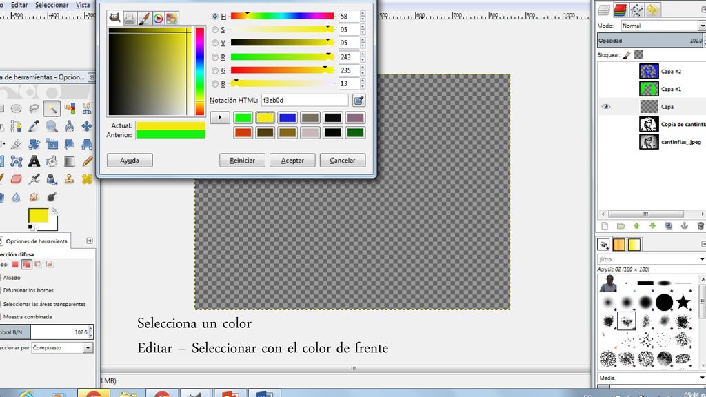 Selecciona un color Editar – Seleccionar con el color de frente