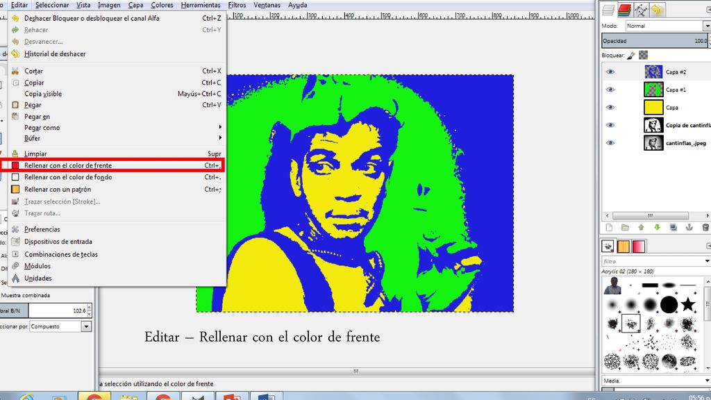 Editar – Rellenar con el color de frente