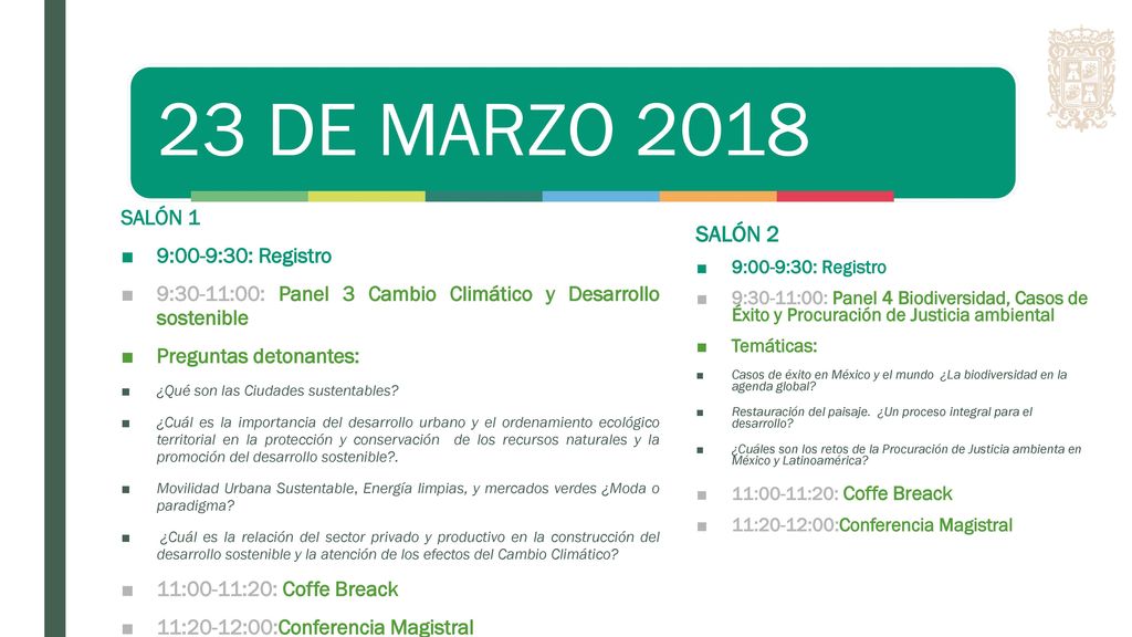 23 DE MARZO 2018 SALÓN 2 SALÓN 1 9:00-9:30: Registro