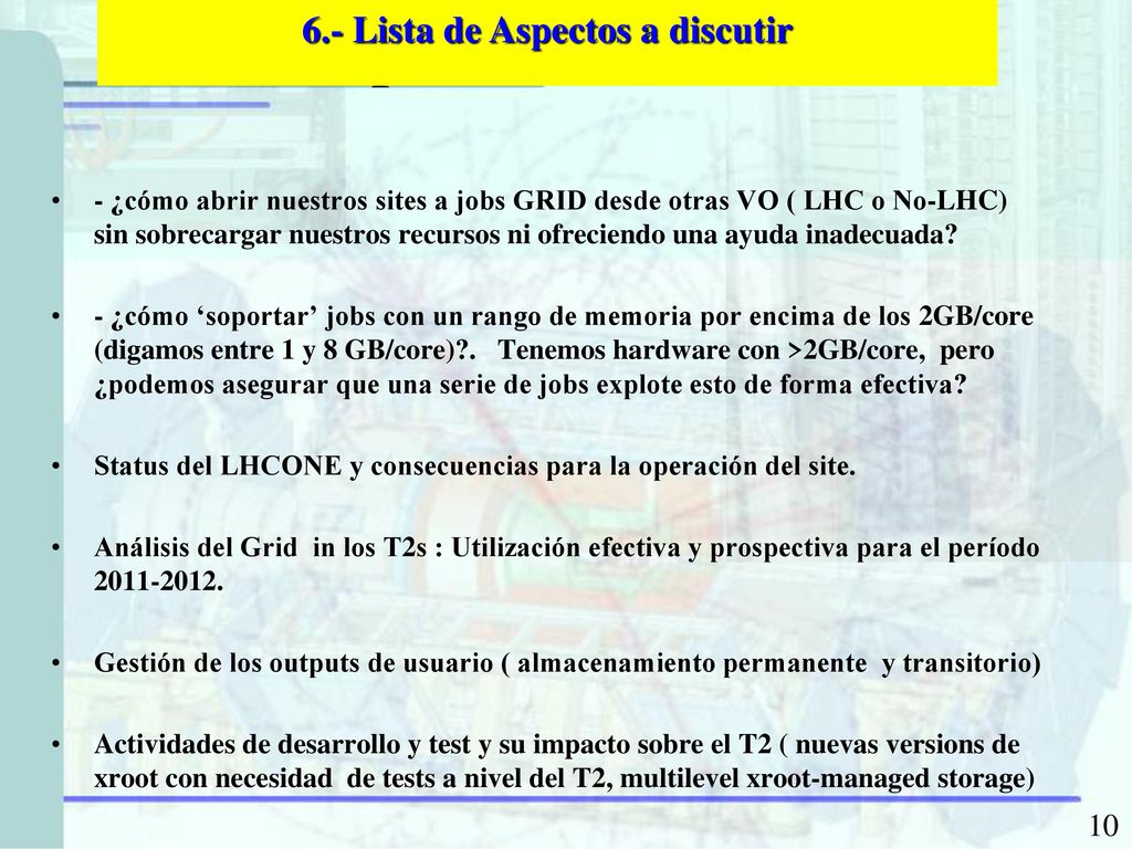 6.- Lista de Aspectos a discutir