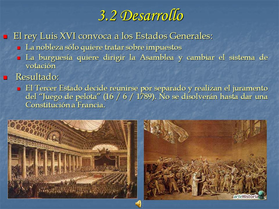 3.2 Desarrollo El rey Luis XVI convoca a los Estados Generales: