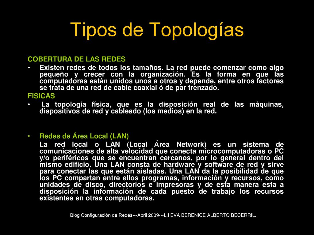 Tipos de Topologías COBERTURA DE LAS REDES