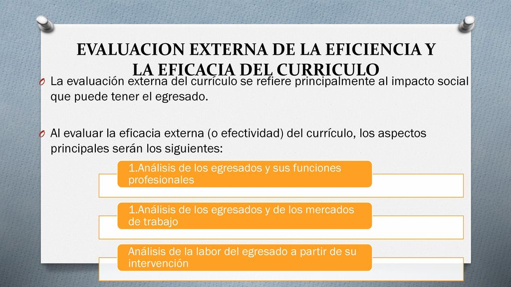 EVALUACION EXTERNA DE LA EFICIENCIA Y LA EFICACIA DEL CURRICULO