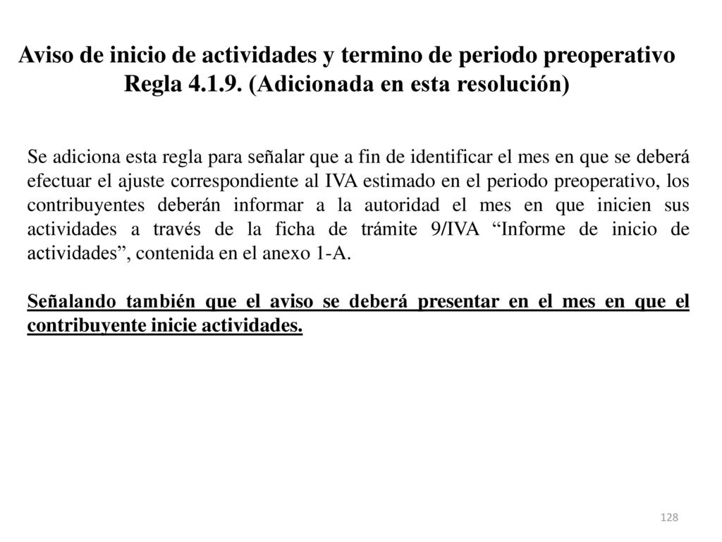 Aviso de inicio de actividades y termino de periodo preoperativo