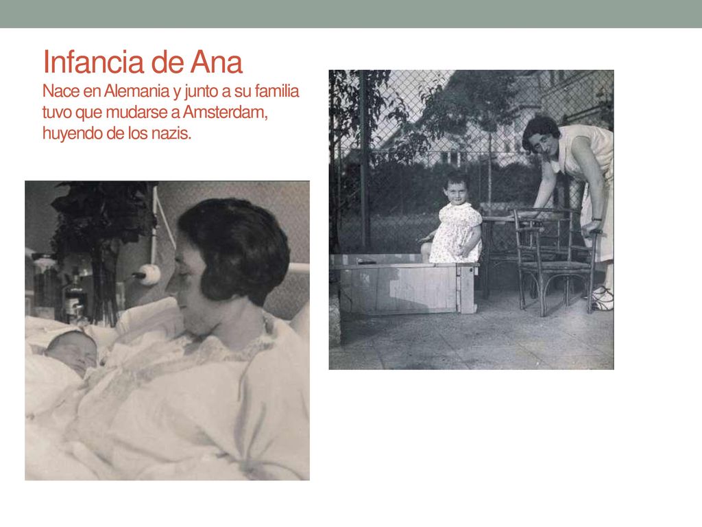 Infancia de Ana Nace en Alemania y junto a su familia tuvo que mudarse a Amsterdam, huyendo de los nazis.