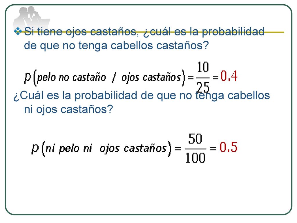 Si tiene ojos castaños, ¿cuál es la probabilidad de que no tenga cabellos castaños