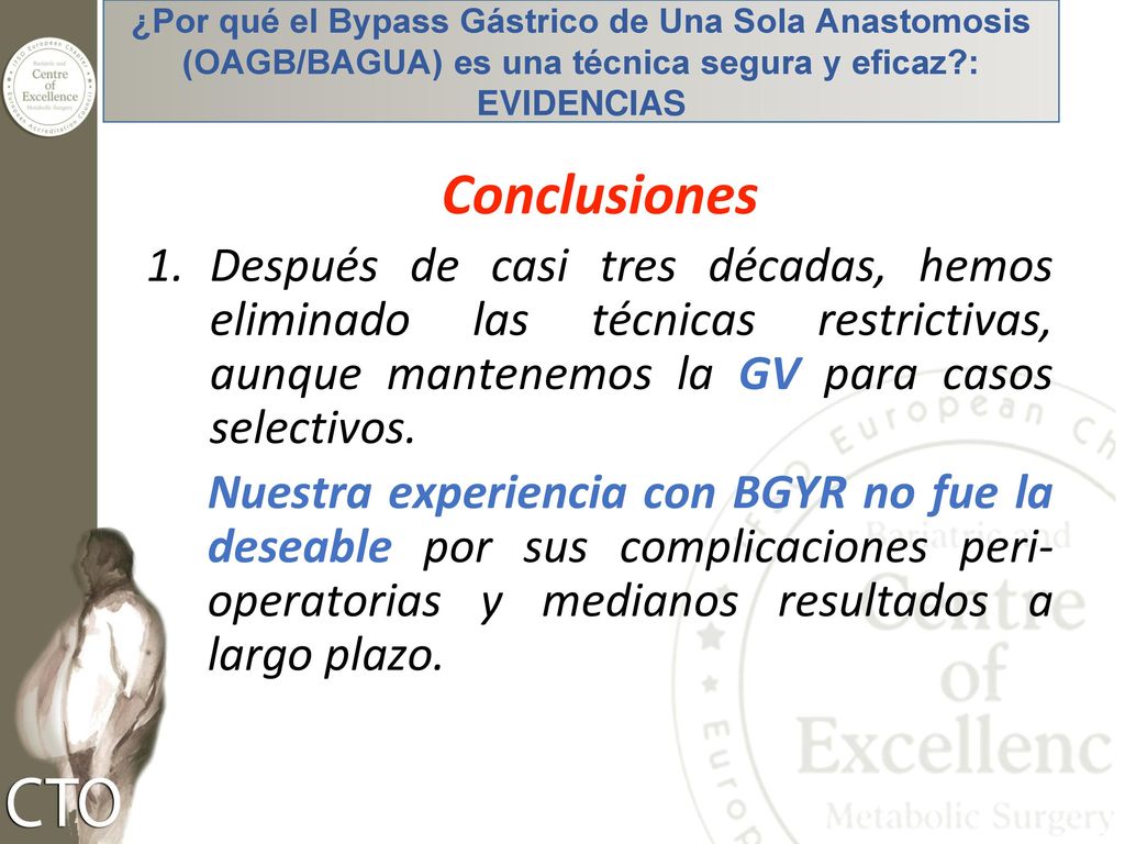 ¿Por qué el Bypass Gástrico de Una Sola Anastomosis (OAGB/BAGUA) es una técnica segura y eficaz : EVIDENCIAS