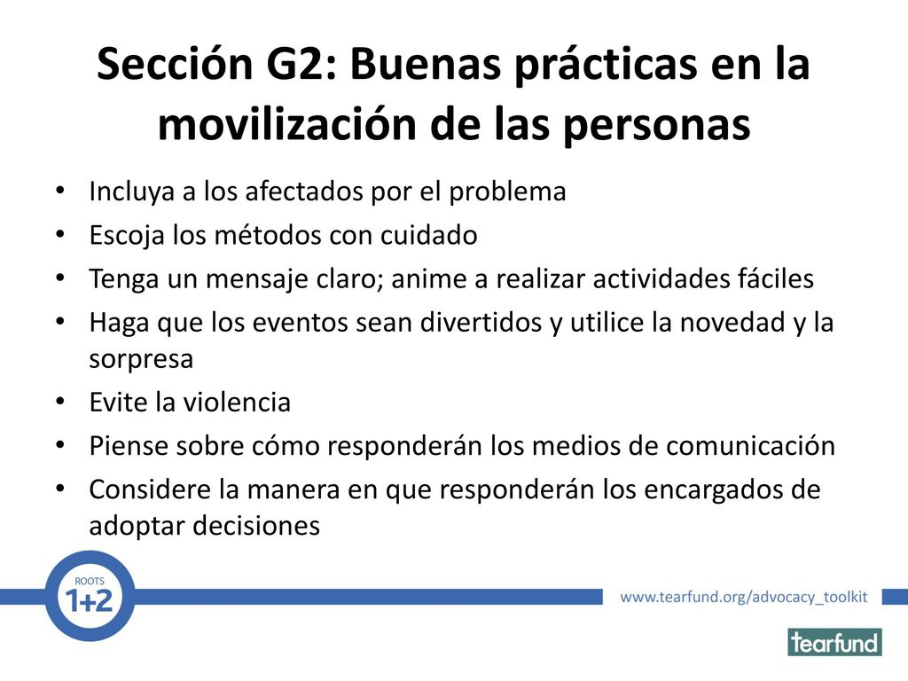 Sección G2: Buenas prácticas en la movilización de las personas
