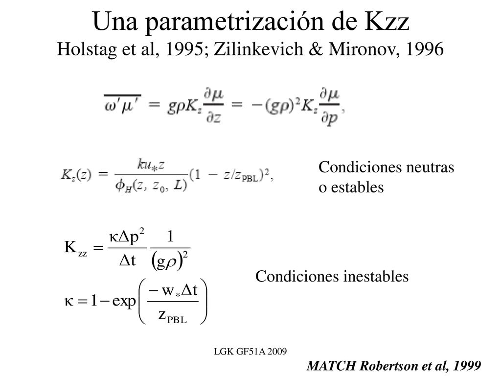 Una parametrización de Kzz Holstag et al, 1995; Zilinkevich & Mironov, 1996