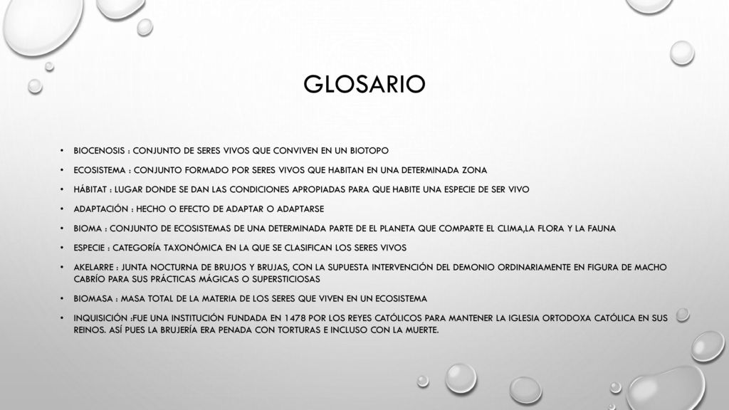 GLOSARIO Biocenosis : conjunto de seres vivos que conviven en un biotopo.