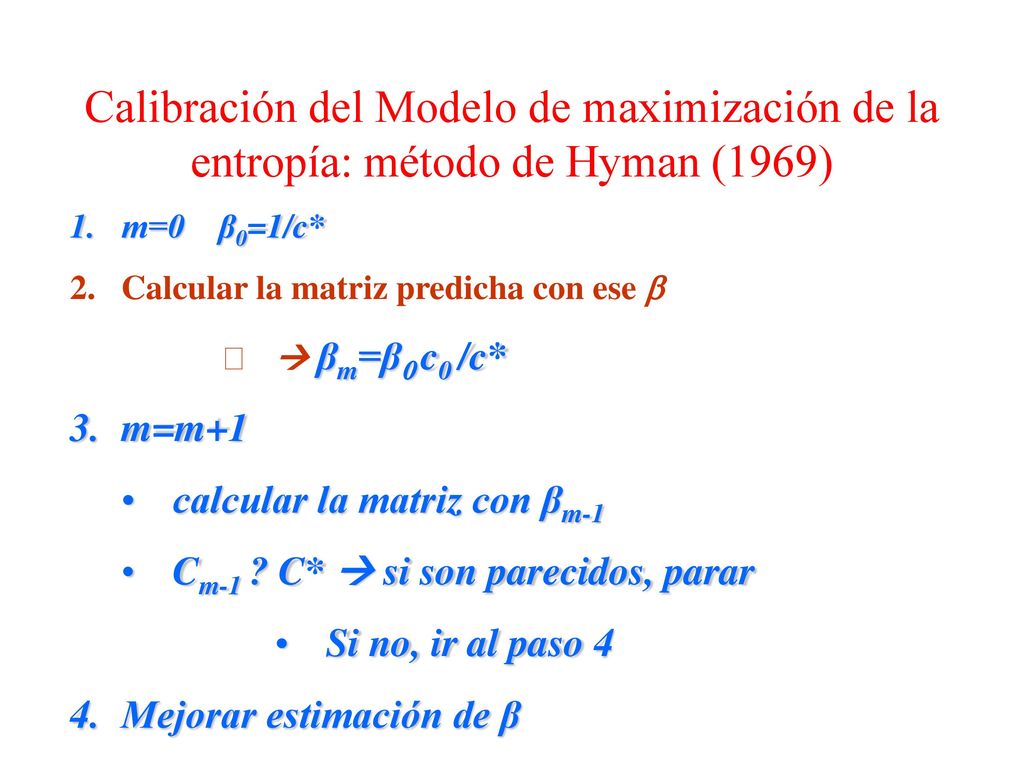 Calibración del Modelo de maximización de la entropía: método de Hyman (1969)