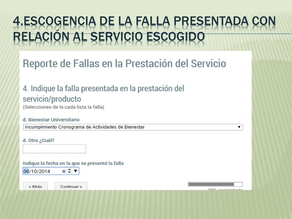 4.ESCOGENCIA DE LA FALLA PRESENTADA CON RELACIÓN AL SERVICIO ESCOGIDO