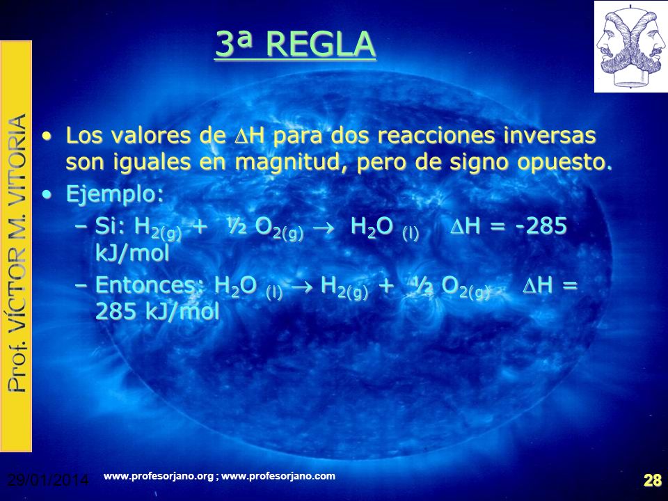 3ª REGLA Los valores de DH para dos reacciones inversas son iguales en magnitud, pero de signo opuesto.