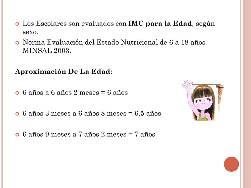Los Escolares son evaluados con IMC para la Edad, según sexo.