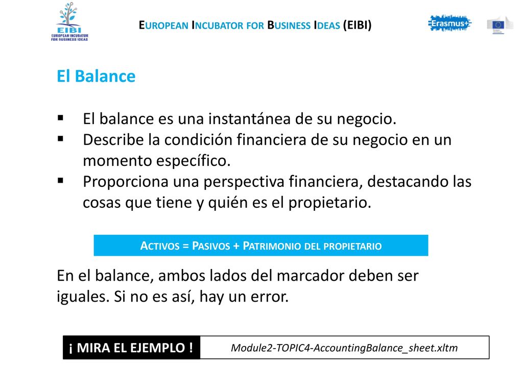 El Balance El balance es una instantánea de su negocio.