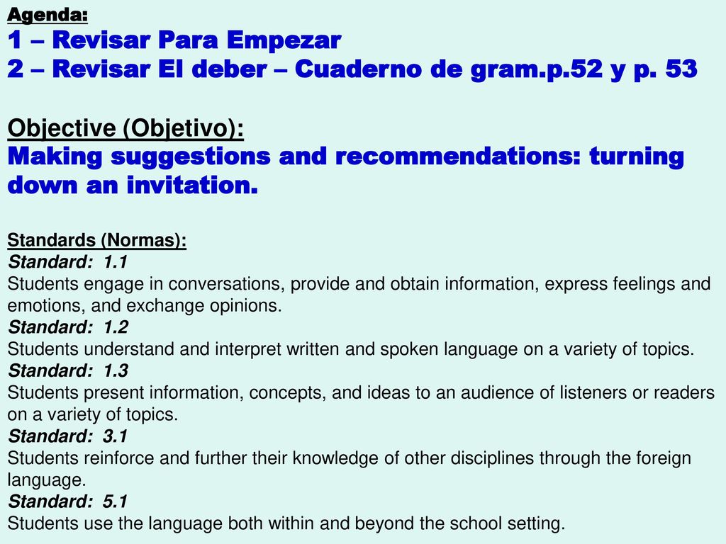 2 – Revisar El deber – Cuaderno de gram.p.52 y p. 53