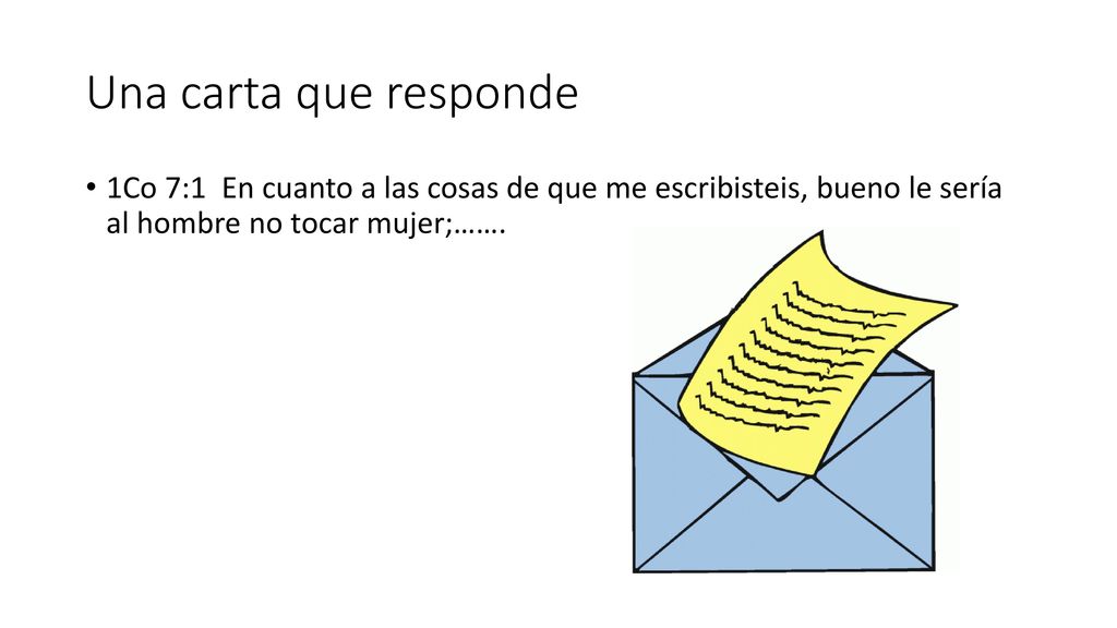 Una carta que responde 1Co 7:1 En cuanto a las cosas de que me escribisteis, bueno le sería al hombre no tocar mujer;…….