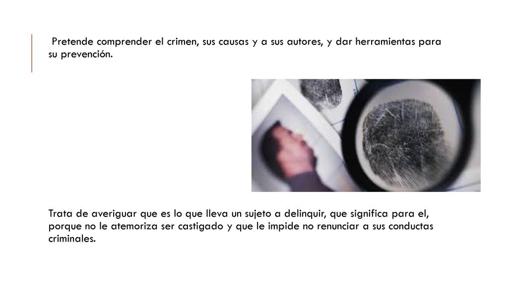 Pretende comprender el crimen, sus causas y a sus autores, y dar herramientas para su prevención.