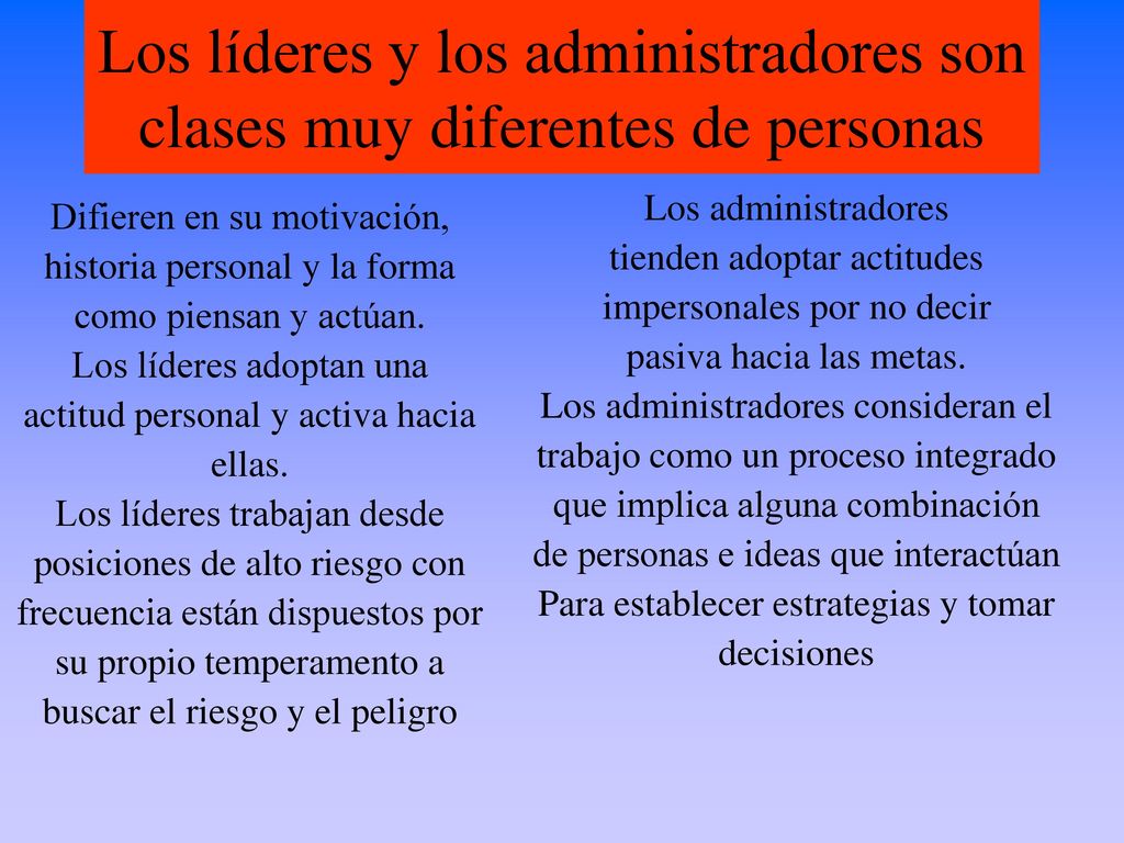 Los líderes y los administradores son clases muy diferentes de personas