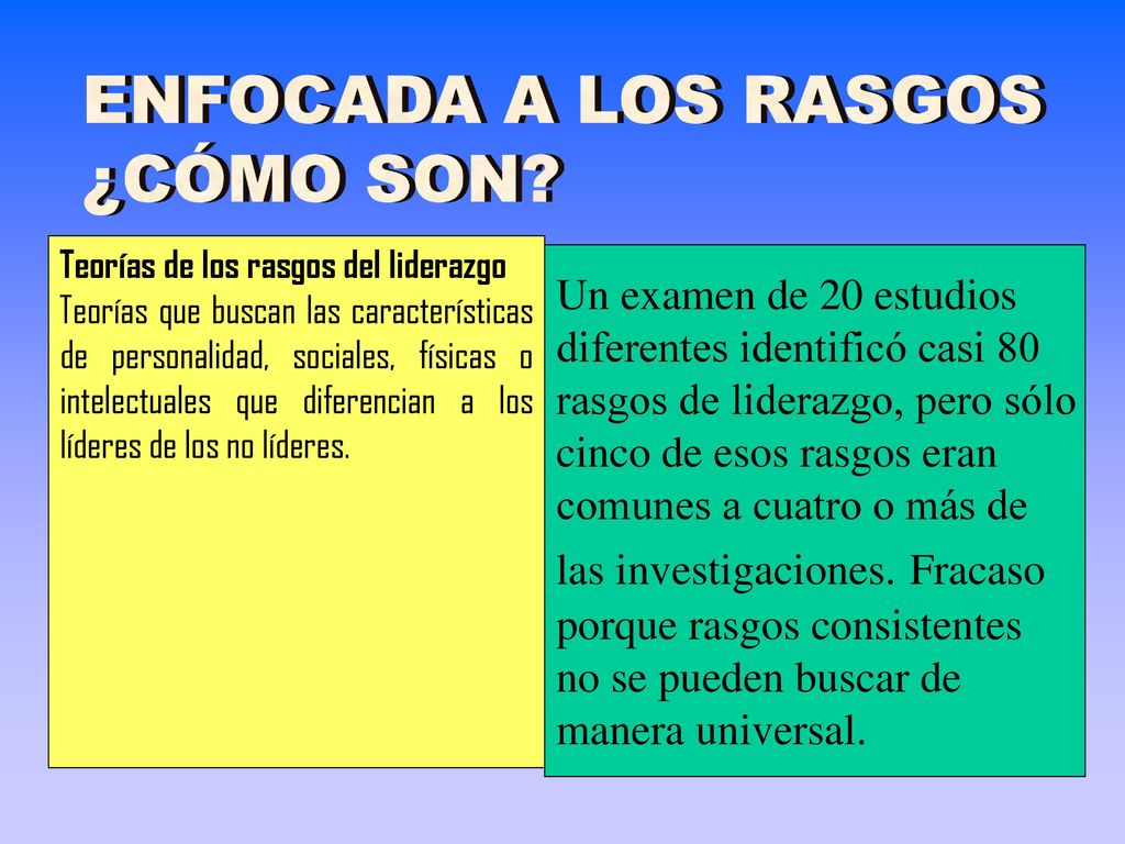 ENFOCADA A LOS RASGOS ¿CÓMO SON Un examen de 20 estudios