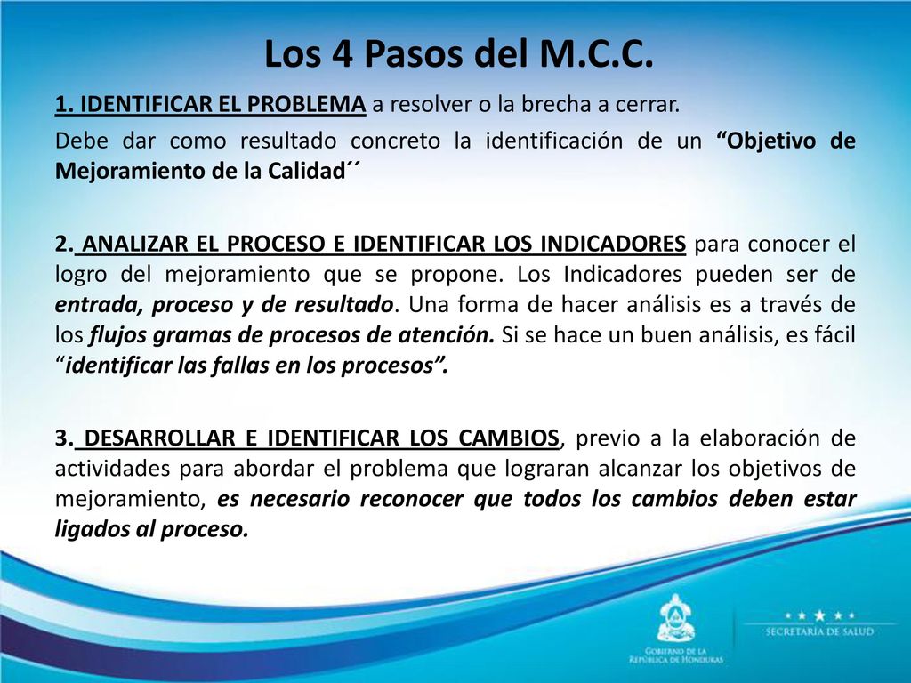 Los 4 Pasos del M.C.C. 1. IDENTIFICAR EL PROBLEMA a resolver o la brecha a cerrar.