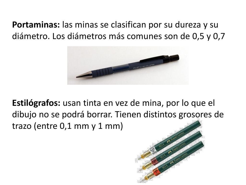 Portaminas: las minas se clasifican por su dureza y su diámetro