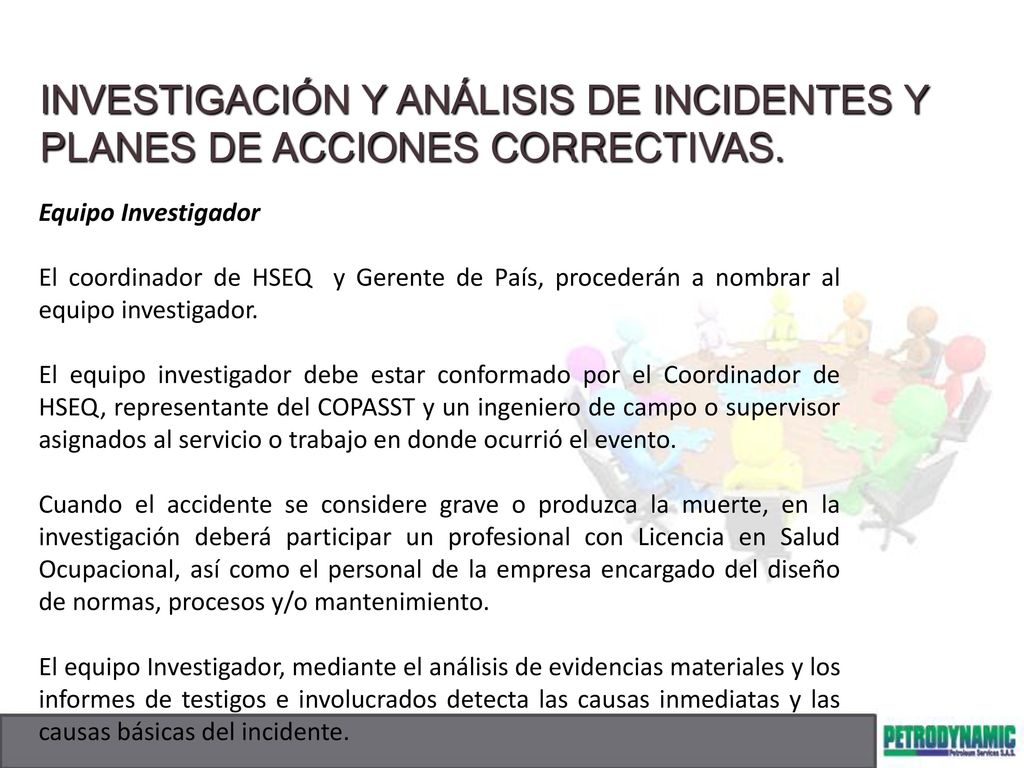 INVESTIGACIÓN Y ANÁLISIS DE INCIDENTES Y PLANES DE ACCIONES CORRECTIVAS.