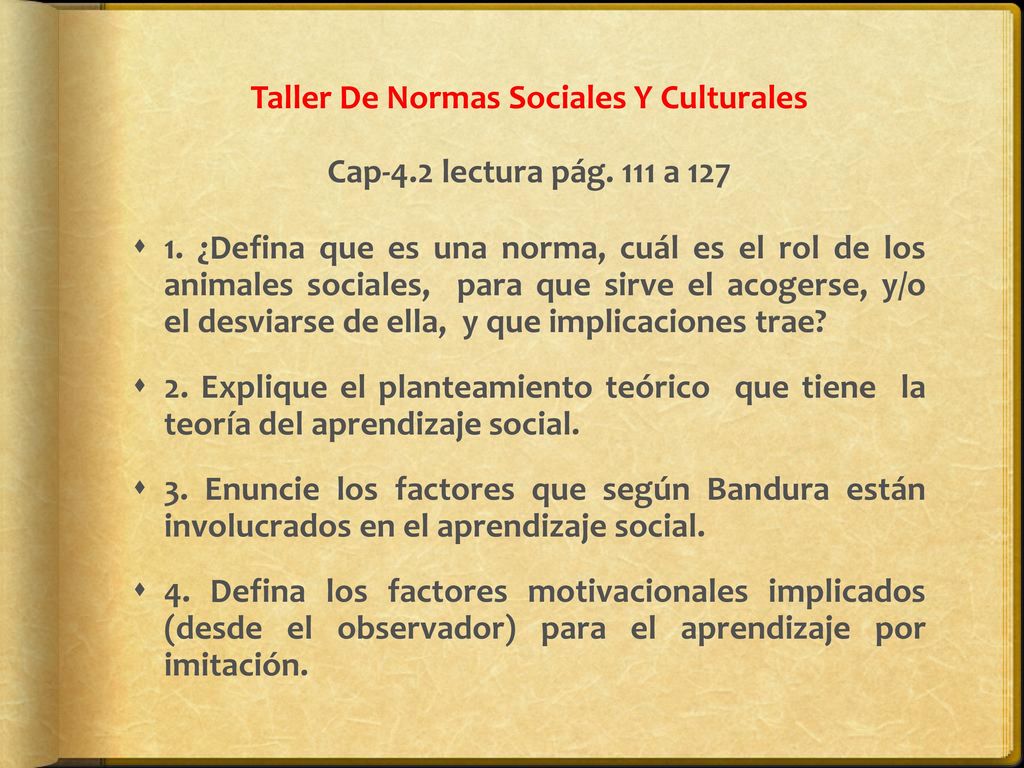 Taller De Normas Sociales Y Culturales Cap-4.2 lectura pág. 111 a 127