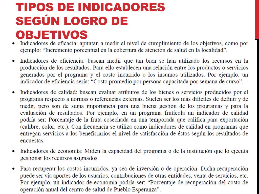TIPOS DE INDICADORES SEGÚN LOGRO DE OBJETIVOS