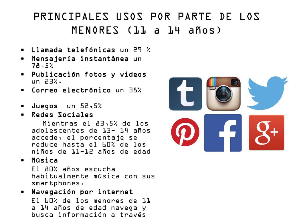PRINCIPALES USOS POR PARTE DE LOS MENORES (11 a 14 años)