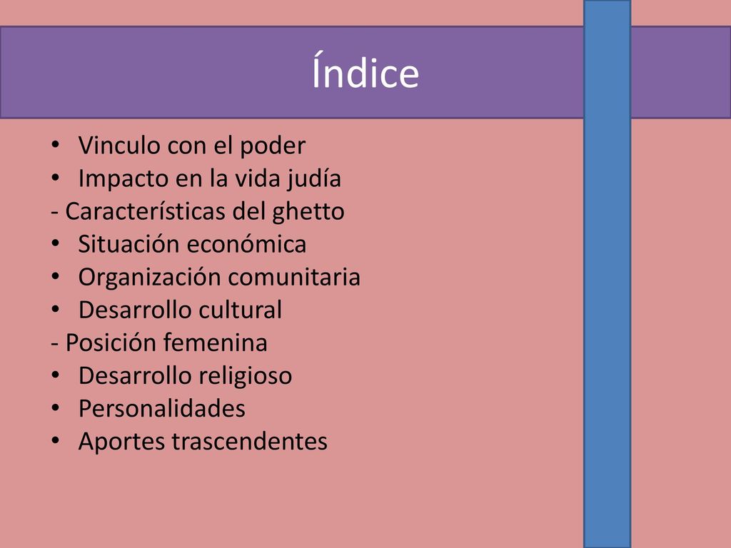 Índice Vinculo con el poder Impacto en la vida judía