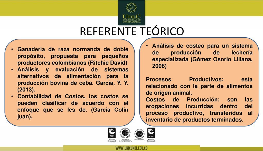 REFERENTE TEÓRICO Análisis de costeo para un sistema de producción de lechería especializada (Gómez Osorio Liliana, 2008)
