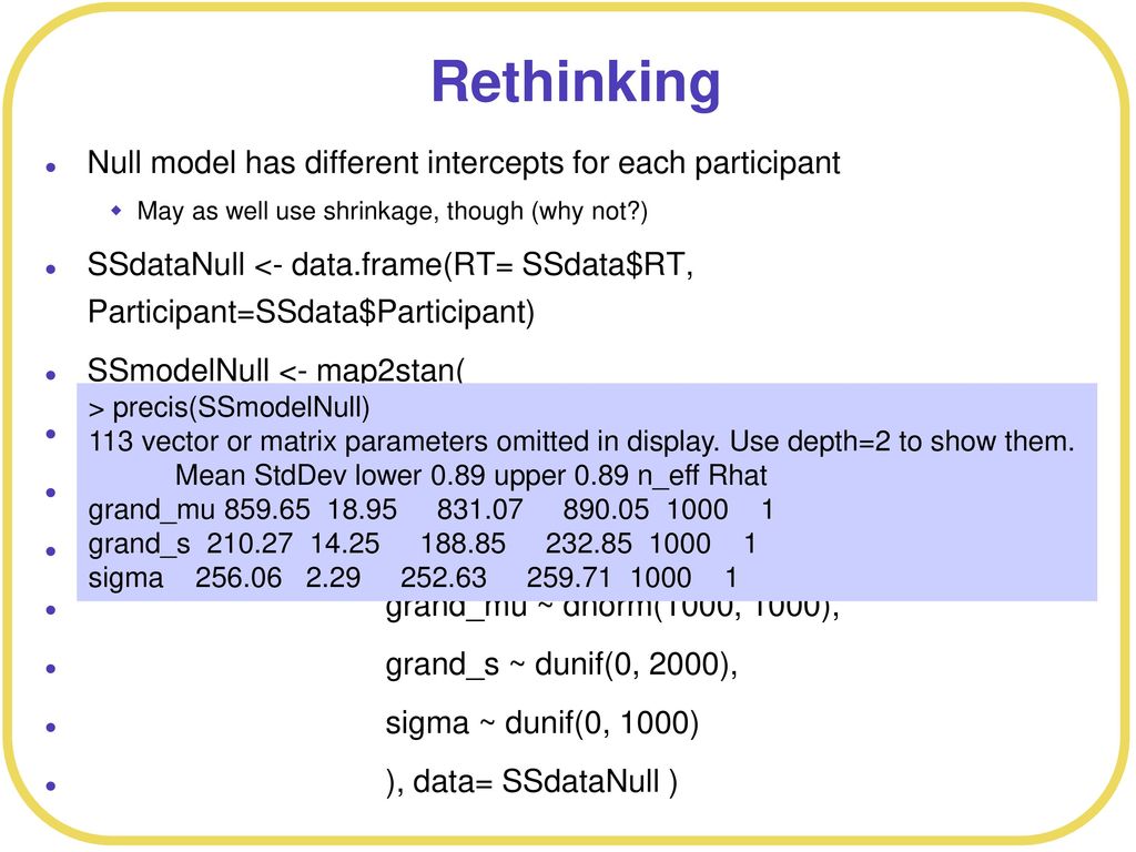 Rethinking Null model has different intercepts for each participant