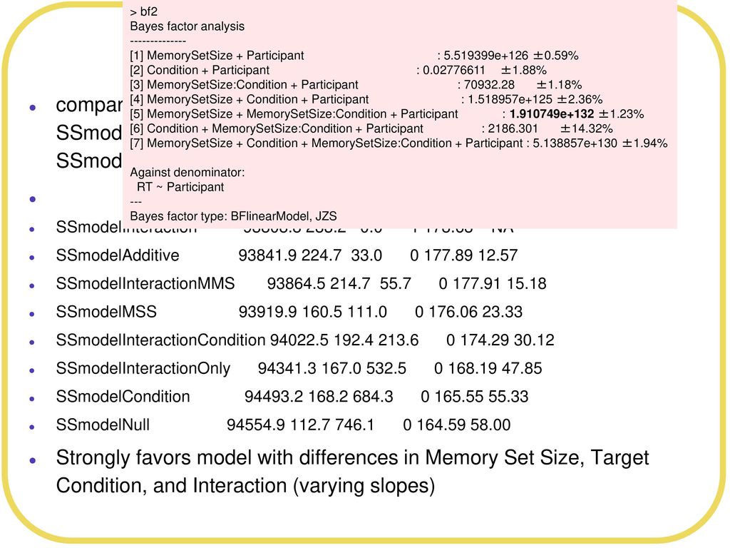 > bf2 Bayes factor analysis [1] MemorySetSize + Participant : e+126 ±0.59%