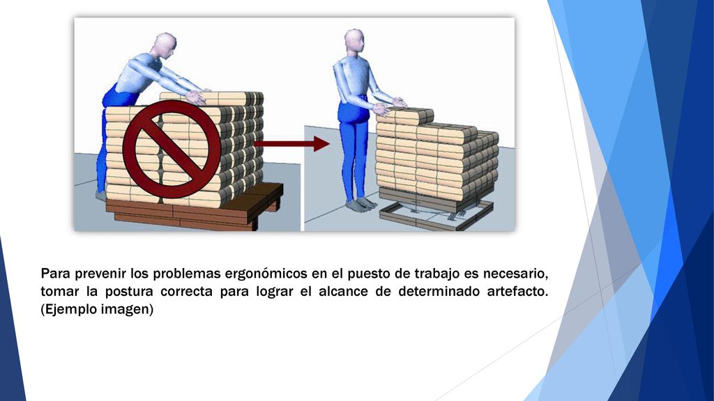 Para prevenir los problemas ergonómicos en el puesto de trabajo es necesario, tomar la postura correcta para lograr el alcance de determinado artefacto.