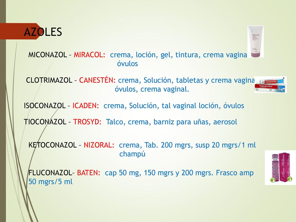 AZOLES MICONAZOL – MIRACOL: crema, loción, gel, tintura, crema vaginal