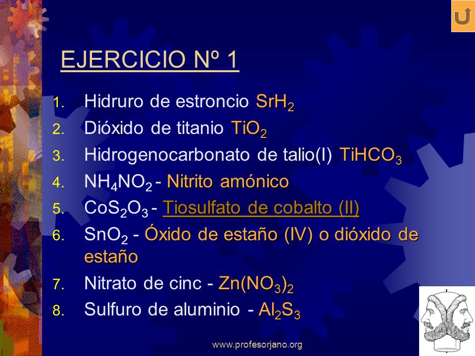 EJERCICIO Nº 1 Hidruro de estroncio SrH2 Dióxido de titanio TiO2