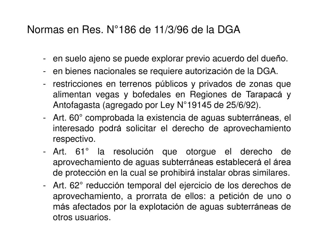 Normas en Res. N°186 de 11/3/96 de la DGA