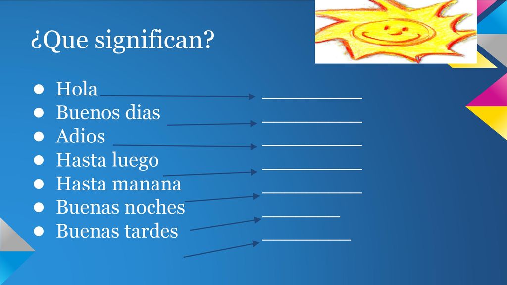¿Que significan Hola Buenos dias Adios Hasta luego Hasta manana
