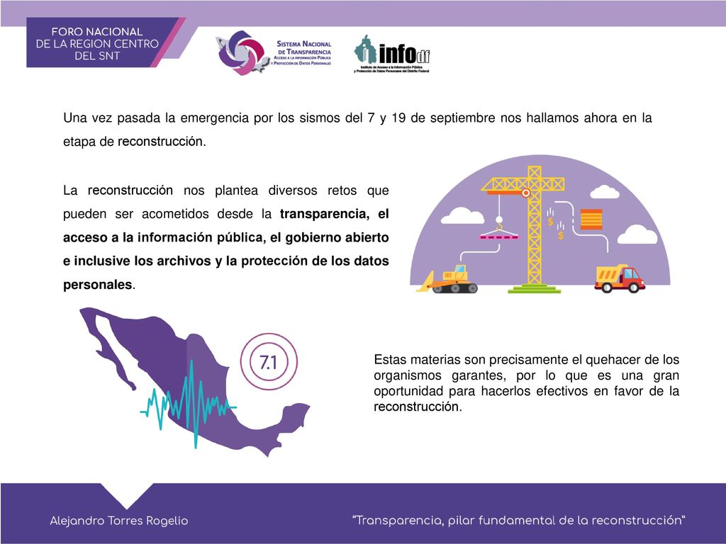 Una vez pasada la emergencia por los sismos del 7 y 19 de septiembre nos hallamos ahora en la etapa de reconstrucción.